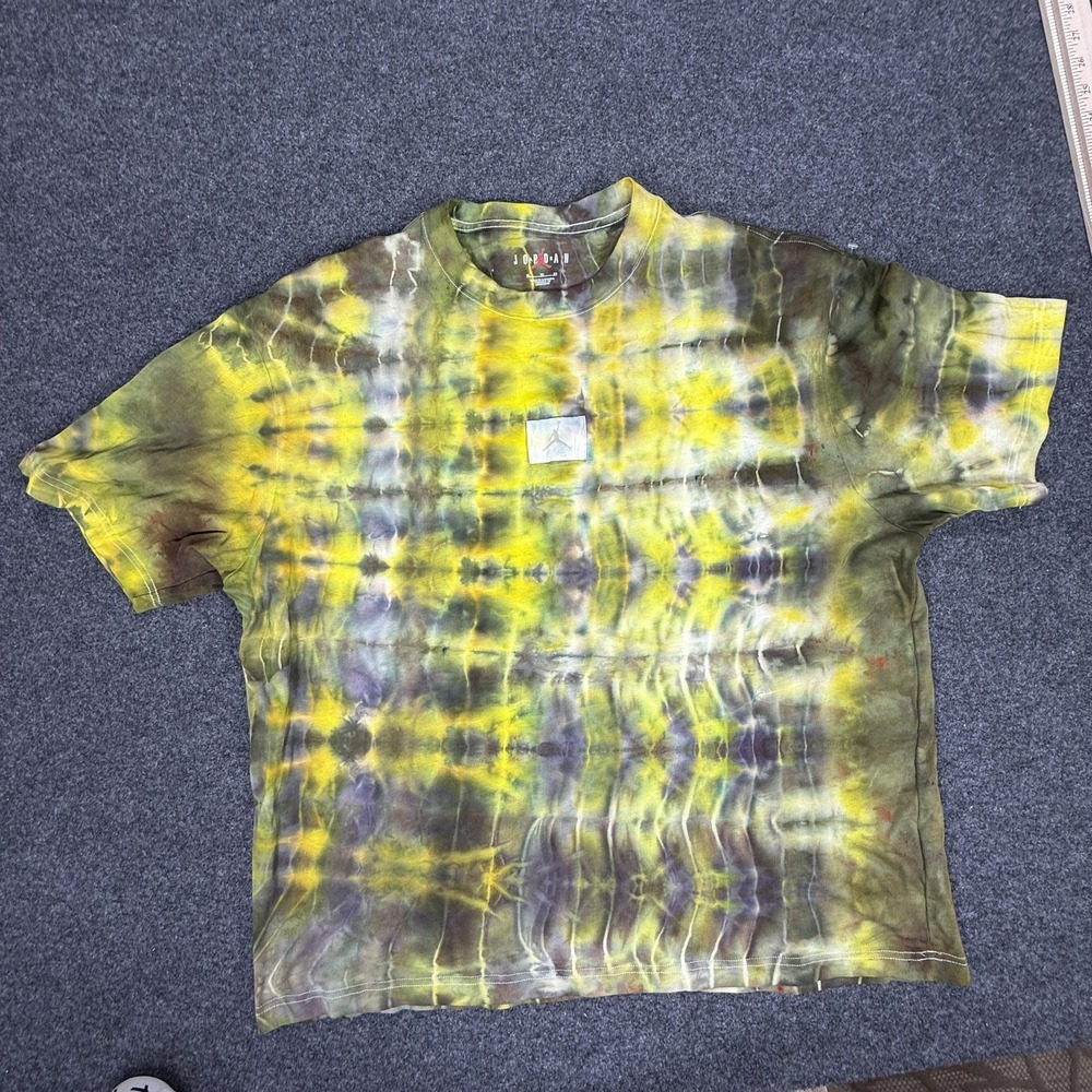 Jordan‎ Shirt Mens Extra Large XL Yellow Green Tie Dye Jumpman Patch Streetwear